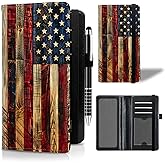 ACWDMKH Leather Checkbook Cover for Men Women Personal Checkbook Holder RFID Blocking Check Book Holder Cover for Duplicate Checks,with A Pen,American Flag Wood