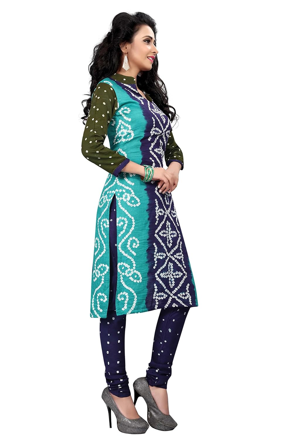 bandhej dress material(dealsure multicolor satin-cotton bandhani dress material)