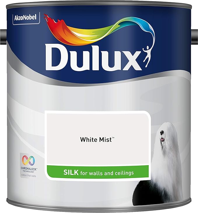 Dulux Silk Emulsion Paint For Walls And Ceilings White Mist 2.5L