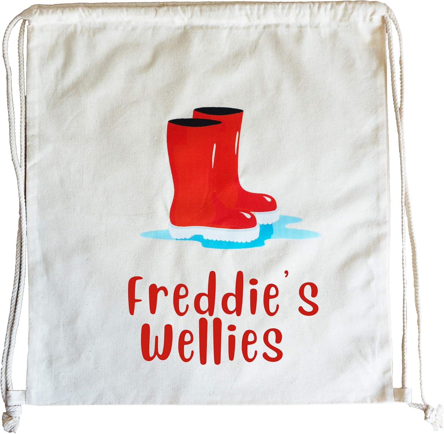 Personalised Natural Canvas Children's Wellies Drawstring Bag Amazon