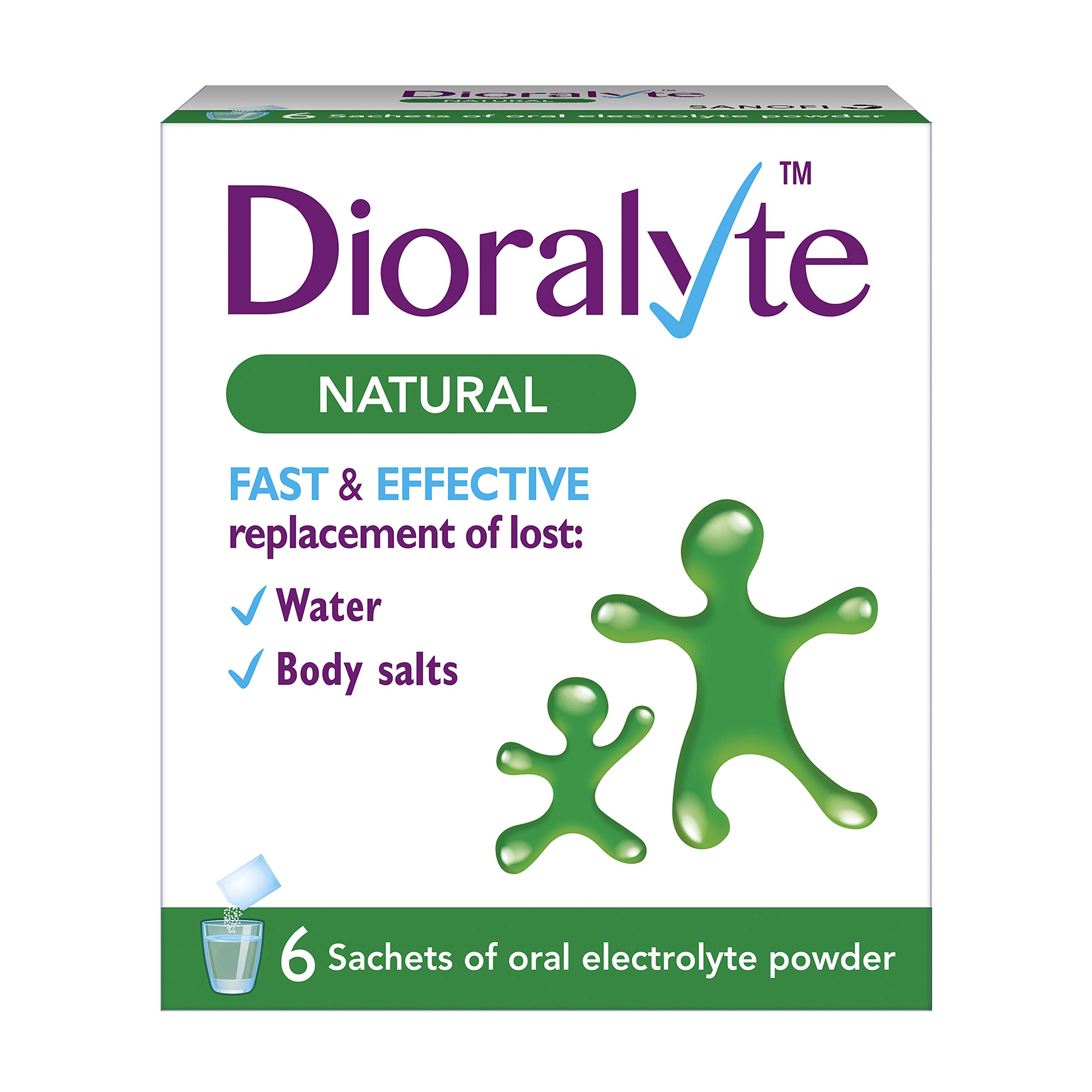 Dioralyte Natural - Fast and Effective Supplement Treatment for Reducing Dehydration and Replacing Electrolytes (mineral salts) of Lost Body Water and Salts- Natural - 6 Sachets