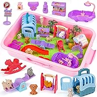 Pet Sensory Bin Play Set with Lid Dog and Cat Sandbox Kids Play Sand Kit Pet Care Play Set Role Pretend Play Beach Toy Birthd
