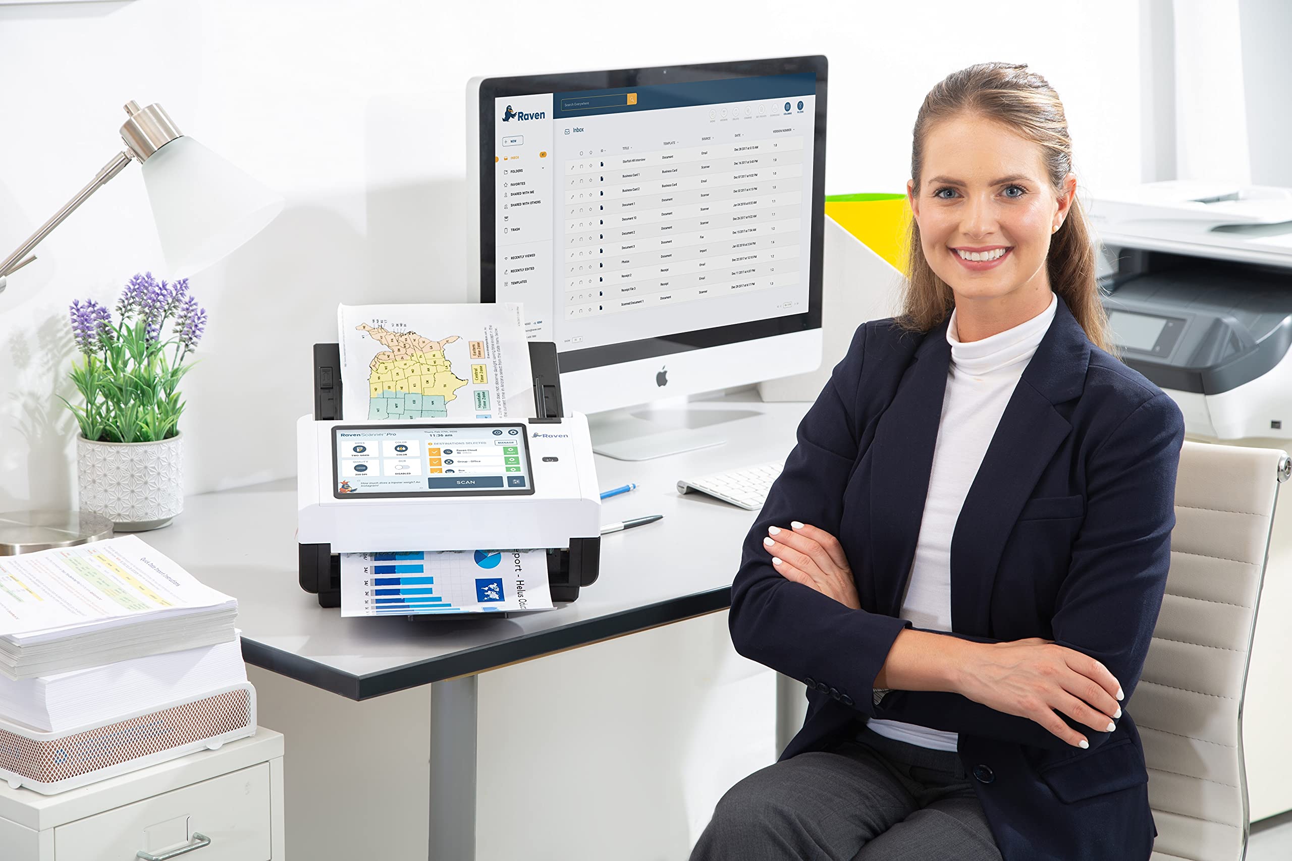 Raven Pro Document Scanner - Huge Touchscreen, High Speed Color Duplex Feeder (ADF), Wireless Scan to Cloud, WiFi, Ethernet, USB, Home or Office Desktop