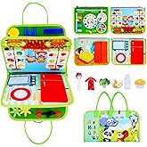 Guolely Busy Board - Montessori Toys for 1 2 3 4 Year Old with Life Skill, Role-Play,Alphabet, Number, Shape, Animal, Weather