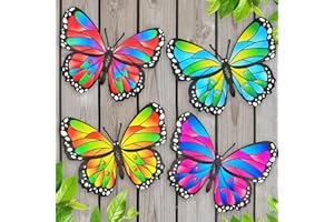 Kggetr 4Pcs Metal Butterflies Wall Decor, 9.8 inches Colorful Butterfly Art Decorations for Outdoor Fence Garden Yard Patio Tree, Great Gifts for Family Friends