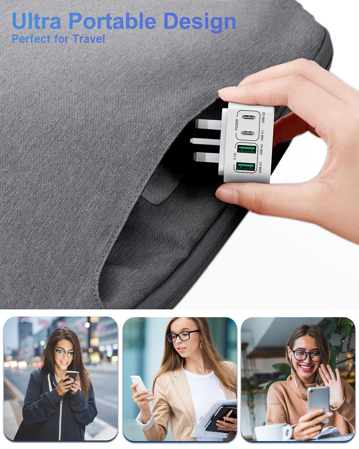 40W USB C Plug Fast Charge, UK 4-Port Multi USB Charger Plug Fast Charging Plug for iPhone 16 15 14 13 12 11 Pro Max Plus SE XS XR, iPad, Samsung Galaxy,Dual Port USBC Power Adaptor Type C Wall Plug