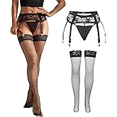 Women Floral Lace Garter Belt Plus Size Mesh Suspender Belt Set with 4 Straps Metal Clip for Thigh Highs
