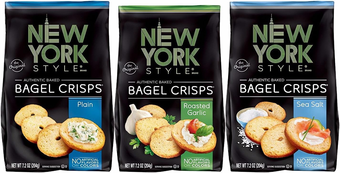New York StyleBagel Crisps, Plain, Garlic, Sea Salt, 7.2 Ounce (Pack of 3)