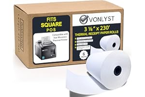 Vonlyst Receipt Paper Roll 3 1/8 x 230 for Square Register and Square POS System connected to Star Micronics Thermal Printer (Pack 06 rolls)