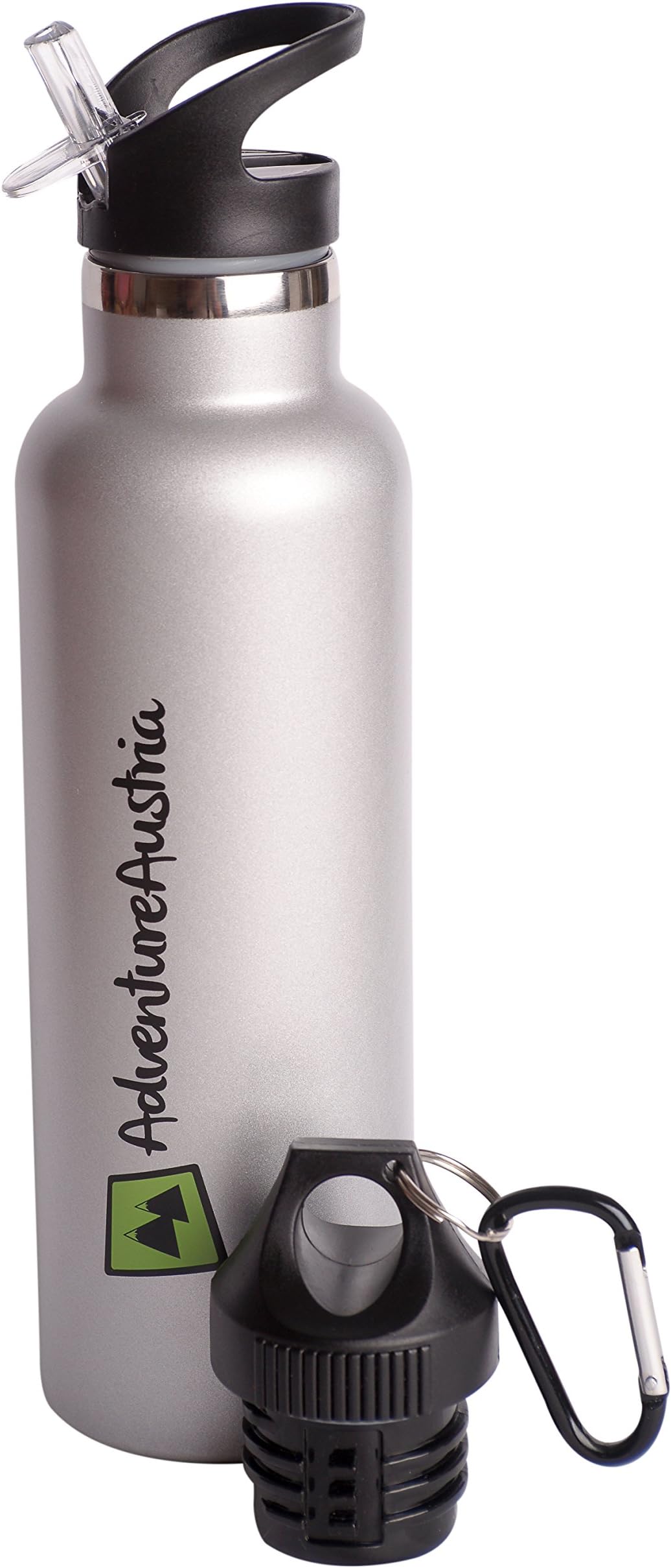 AdventureAustria Insulated Stainless Steel Water Bottle Wide Mouth - Double Walled Unbreakable Design with Leak Proof Flip Top Lid & Built-in Straw. Perfect Sports Bottle for Hot and Cold Drinks.