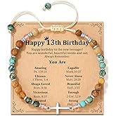 LAVEIR Cross Bracelet for Girls 10 13 16 Year Old Birthday Gifts, Natural Stone Adjustable Christian Jewelry with Inspirational Card for Daughter Granddaughter Niece