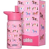 Wildkin Kids 14oz Stainless Steel Water Bottle – BPA-Free, Leakproof, Insulated, Easy-Clean - Horses