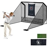 Ozalgong 10x7FT Golf Practice Net with Mat for Indoor Outdoor Backyard | Quick Tool-Free Assembly, Heavy-Duty Steel Frame, Reinforced 5-Ply Net, Golf Target, Dual Side Barriers, Carry Bag