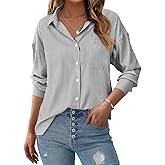 PRETTYGARDEN Womens Button Down Shirts Striped Long Sleeve Casual Collared Office Business Work Blouses Tops Spring Clothes