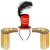 Tigeen Ringmaster Costume for Women Ringmaster Hat Gold Shoulder Epaulettes Circus Lion Tamer Majorette Mini Soldier Headband