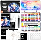 Shuttle Art Watercolor Paint Set, 128 Vibrant Colors with Metallic Shades, Travel Water Color Set with Watercolor Brushes, Palette, Watercolor Sketchbook and Coloring Sheets for Adults, Kids, Artists