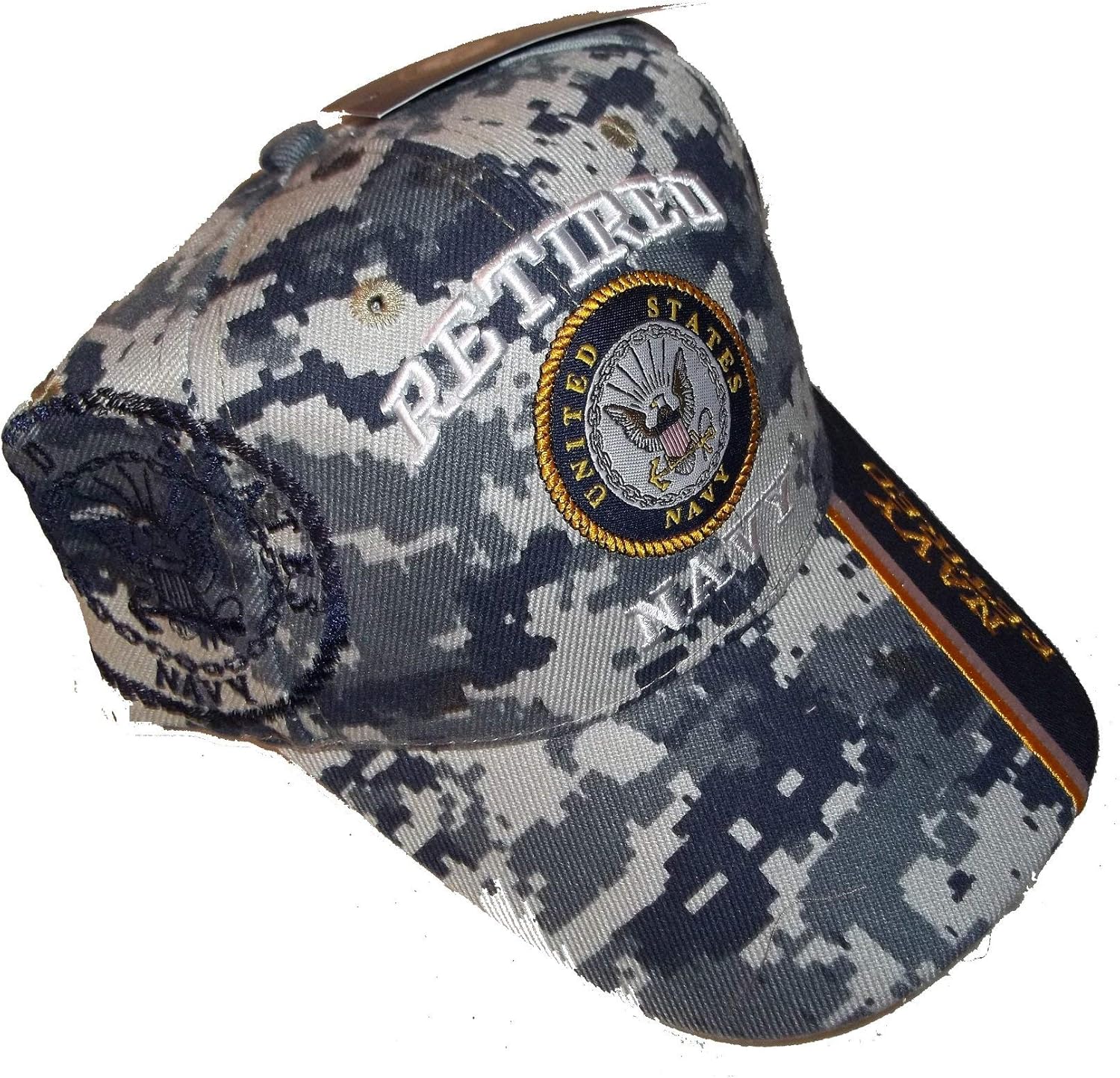 USA Retired Navy Baseball Style Embroidered Hat Blue Camo Cap Vet Us