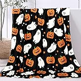 JarThenaAMCS Halloween Throw Blanket Ghost Pumpkin Throw Blanket Black White Orange Soft Plush Blanket for Halloween Home Bed Sofa Couch Chair, 50 x 60 Inch