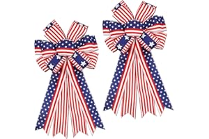 MONTEKIN Large 4th of July Bows for Wreath 20x11 Inch, 2 Pack Pre-Tied Patriotic Wired Ribbon Bow, Independence Day, Memorial Day, Tree Topper Bow for Front Door Outdoor Decoration (Red)