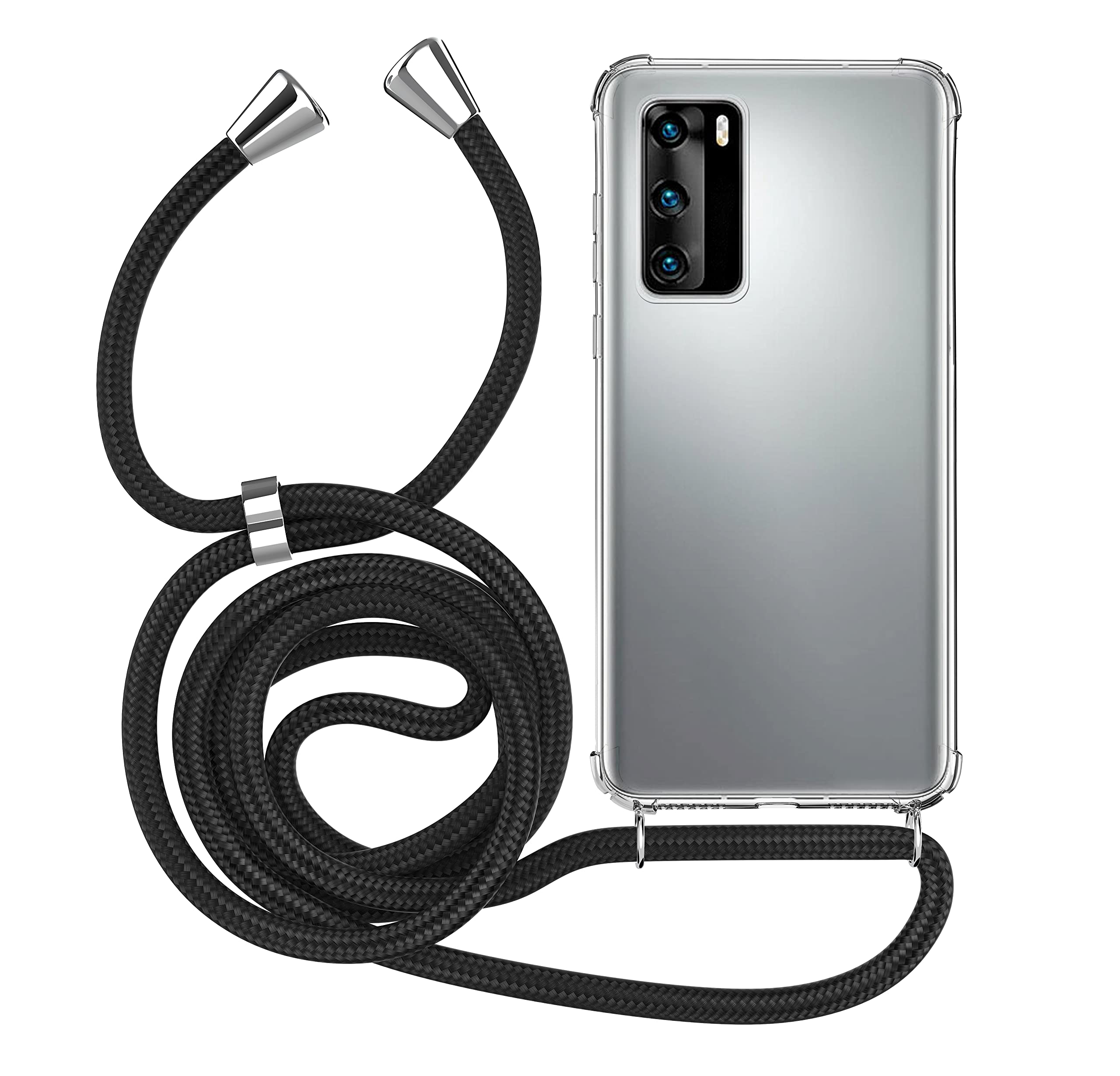 MyGadget Strap Case for Huawei P40 - Crossbody Phone Cover - TPU Silicone Case with Neck Holder - Cord Lanyard Carrier with Rope in Black