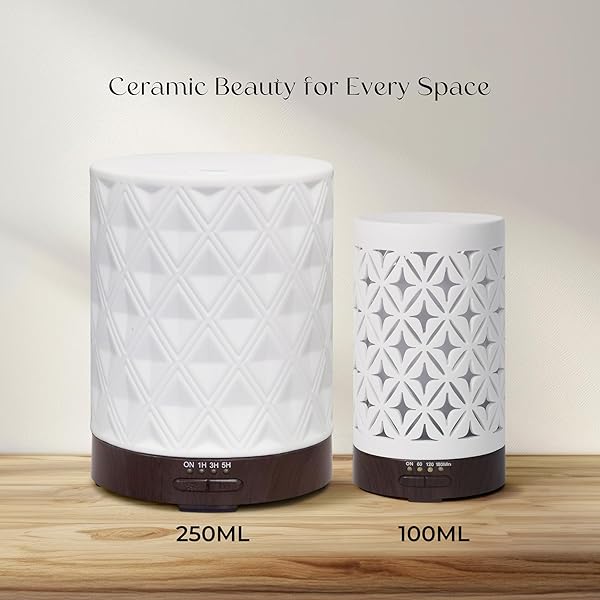 EARNEST LIVING ESSENTIAL OIL DIFFUSER FOR LARGE ROOM WHITE CERAMIC 250ML AROMATHERAPY DIFFUSER WITH 4 TIMERS 7 NIGHT LIGHTS AND AUTO OFF FUNCTION FOR HOME GIFT