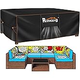 Patio Furniture Set Cover, Outdoor Sectional Sofa Couch Set Covers Waterproof, Garden Dining Table Chair Set Cover 120" L x 90" W x 35" H Black