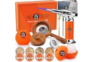 Grovind Whiskey Smoker Kit,Cocktail Smoker Kit with Torch,Old Fashioned Smoker Kit,Drink Smoker Infuser Kit Cocktail,Bourbon Smoker Kit,Whiskey Bourbon Gifts for Men,Dad,Husband(Orange)