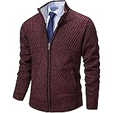 XinYangNi Men's Cardigan Sweaters Knit Zipper Casual Slim Fit Stand Collar with Full Zip and Pockets