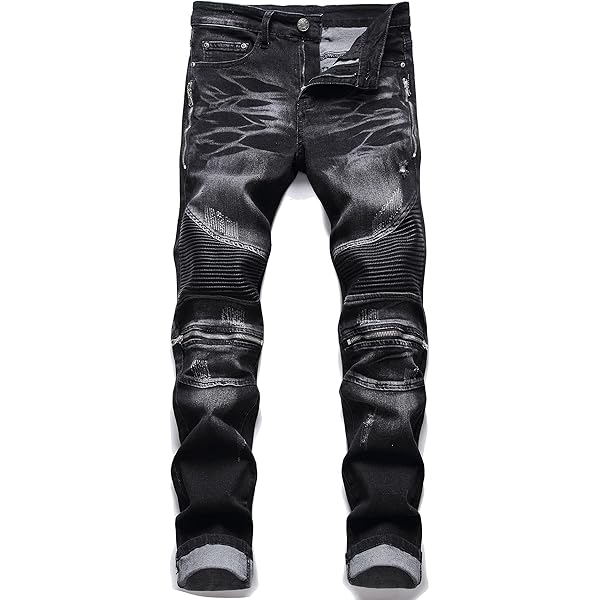 JEKE-DG Men's Distressed Zipper Destroyed Jeans Ripped Moto