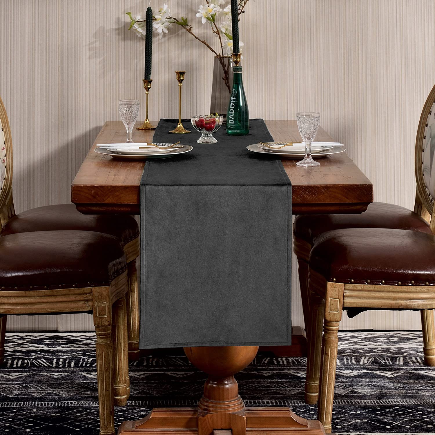 SEASHORE TREE Table Runner, Velvet, Grey, Solid, 35 x 300 cm