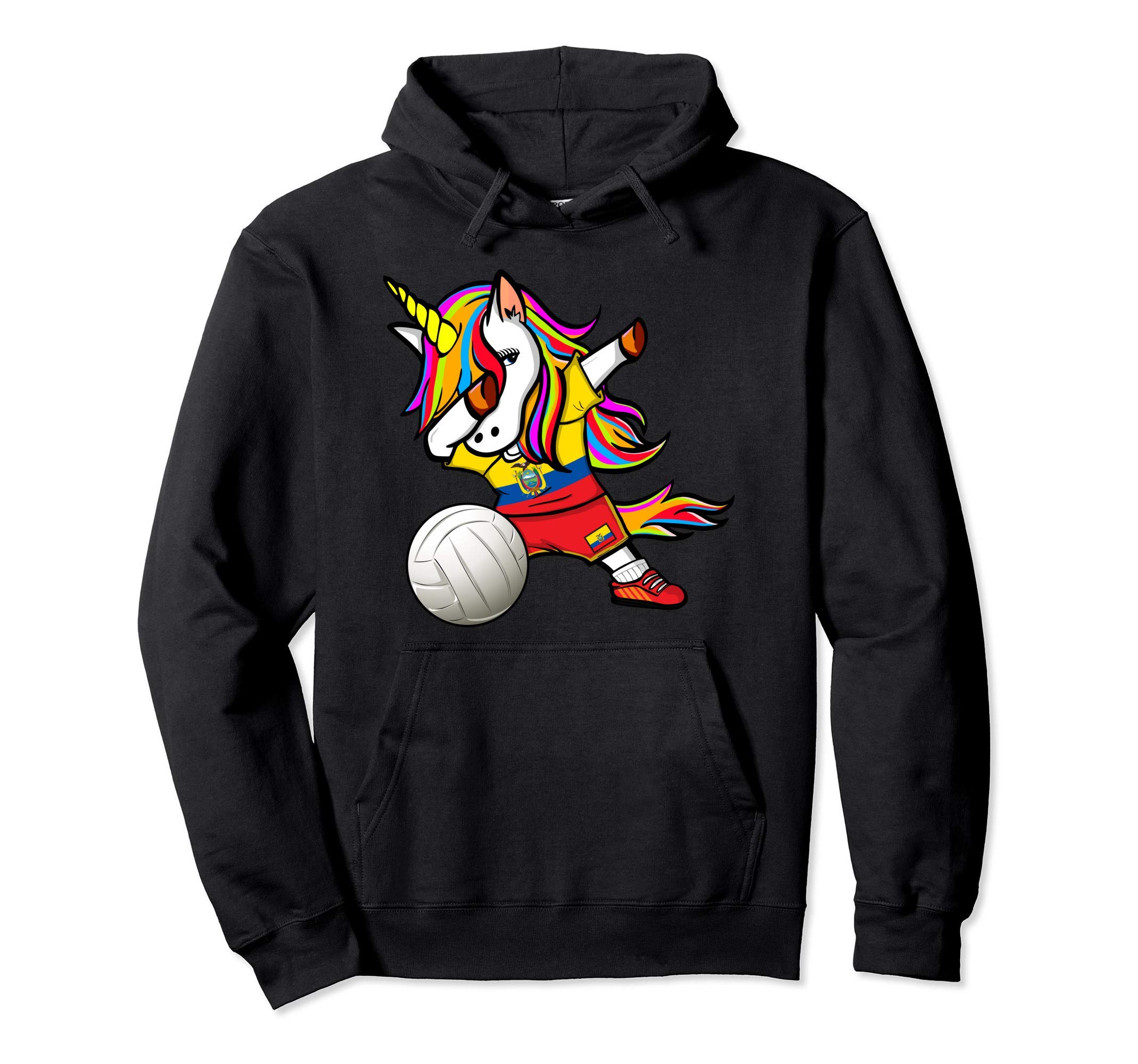 Dab Unicorn Ecuador Volleyball Fans Jersey Ecuadorian Flag Pullover Hoodie