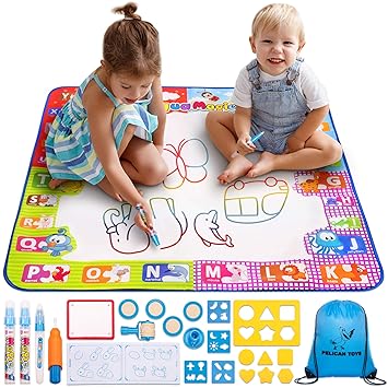 Pelican Toys Water Drawing Mat For Kids Best Aqua Magic Doodle Mess Free Water Coloring Mats For Toddlers Color Mat For Boys Girls Age Of 2 3
