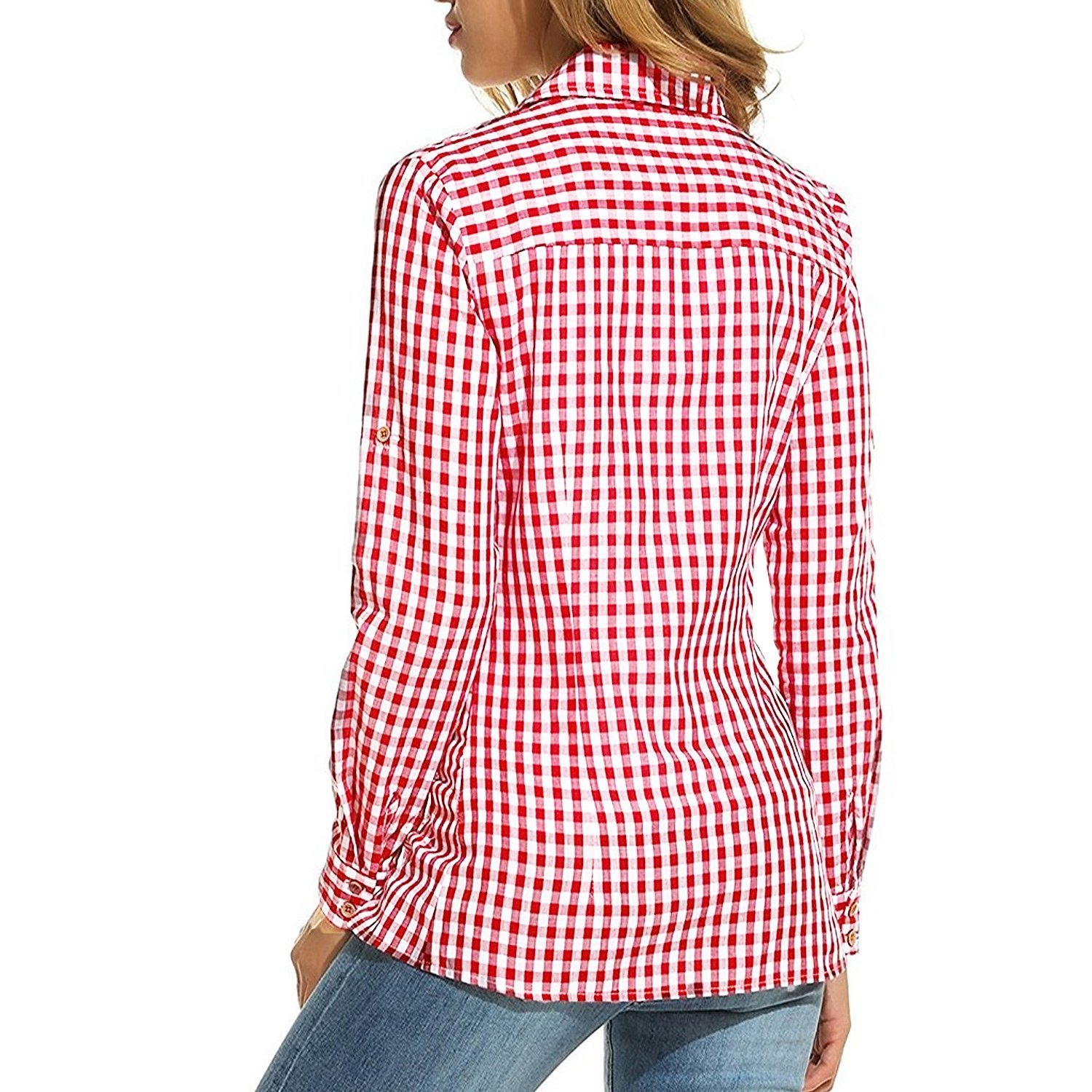 women's red and white casual checkered shirt by adiba