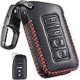 Slohif Key Fob Cover Keychain Accessories for Lexus for ES is GS NX LS RX RC GX F 300 300h 350 200t 250 450h 460 600h 4 Buttons, Leather Case+D-Ring+Hook(Black)