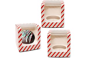 Gift Boutique - 24 Pack Square 3" Christmas Treat Boxes with Window Peppermint Candy Cane Stripe Holiday Paper Gift Box For Homemade Hot Chocolate Bombs Cocoa Bomb, Gift Packaging Party Favor Supplies