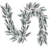 Artiflr 6 Feet Artificial Christmas Pine Garland, Winter Greenery Garland White Pine Leaves for Holiday Season Mantel Fireplace Table Runner Centerpiece Décor
