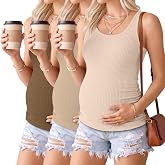 JoyMotion 3 Pack Women's Maternity Tank Tops | Cotton Sleeveless Tank, Ribbed, Racerback, Side Ruched, Pregnancy Clothes, Summer Mama Outfits, Basic Nursing Layer