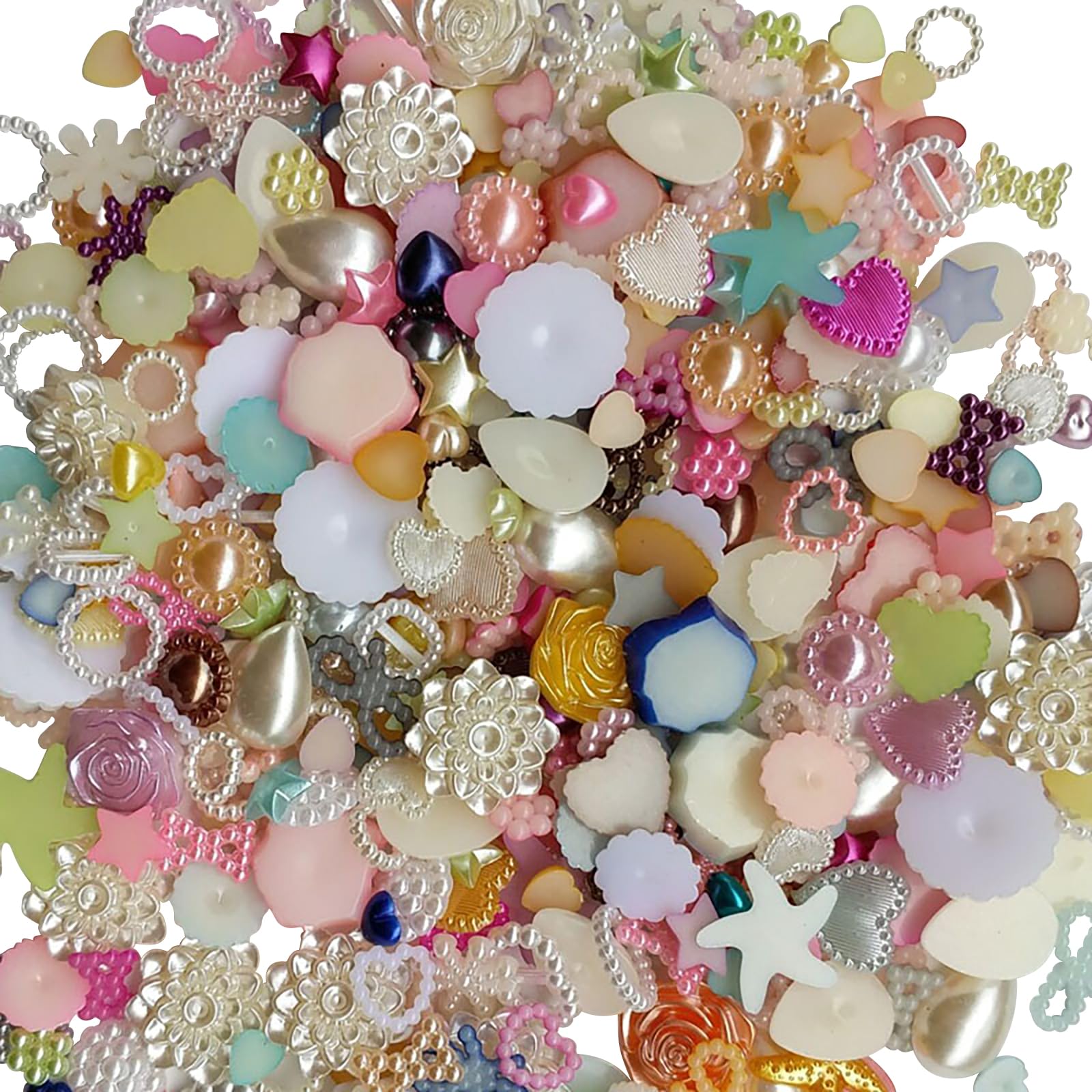 Chenkou Craft Random 100g/lot (Around 450pcs) 4-20mm Half Round Pearls Seastar Bow Rose Rhinestone Flat Back Pearls Gem Bead Loose Beads