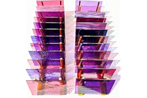 PALJOLLY 24 Sheets Shades of Purple Stained Glass Sheets, 6 X 4 inches Stained Glass Supplies Mosaic Tiles for Crafts, Pink Colors for Glass Projects or Mosaic Arts