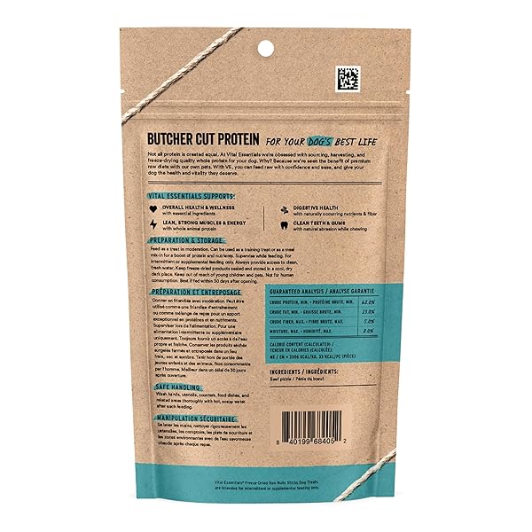 VITAL ESSENTIALS FREEZE DRIED BULLY STICKS DOG TREATS | PREMIUM QUALITY, LONG LASTING | GRAIN FREE TREATS FOR DOGS, (3 COUNT) 1.4 OZ BAG