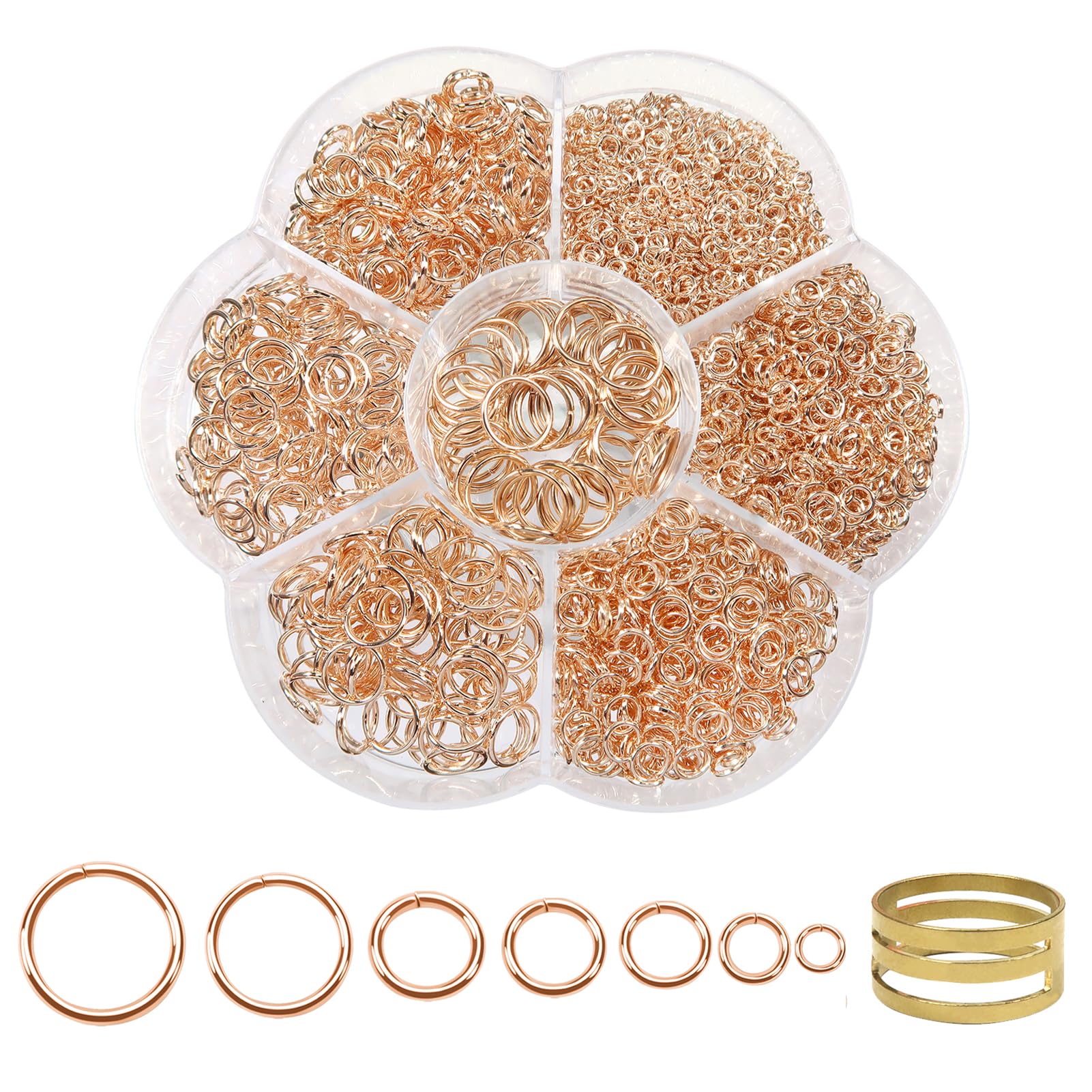 TOAOB 2300pcs Rose Gold Tone Open Jump Rings Jewellery Findings Jewelry Connector Rings 3mm to 10mm with Opener Tool for Jewelry Making