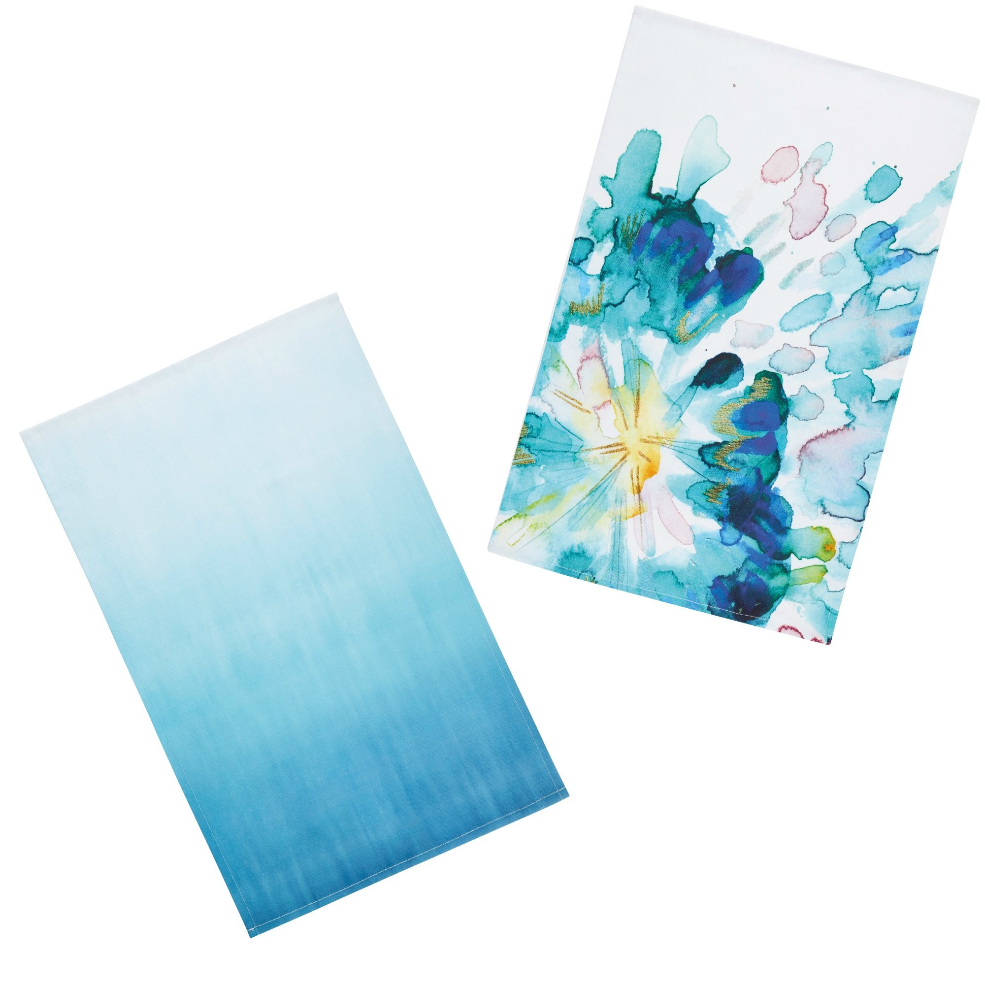 KitchenCraft KCABSTTTPK2 'Abstract Flower' 100% Cotton Printed Floral Tea Towels, 70 x 47 cm - Multi-Colour (Set of 2)