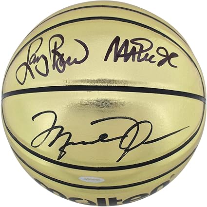 larry bird magic johnson signed basketball