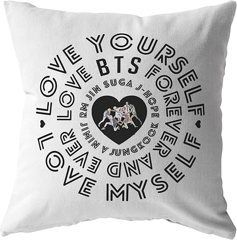 Amazon Love Yourself Love Myself Love Bts Forever And Ever メンバーの名前入り 装飾スローピロー 白と黒の文字 26 X 26 枕 抱き枕 オンライン通販