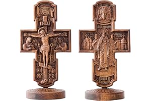 BGCOPPER Wooden Crucifix Wall Cross, Standing Jesus Cross Decor, Orthodox Icons Apostles Cross Christmas Gift