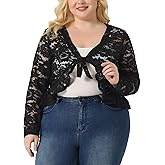 Agnes Orinda Plus Size Cardigans for Women Sheer Lace Tie Front Shrug Bolero Crop Cardigans Summer