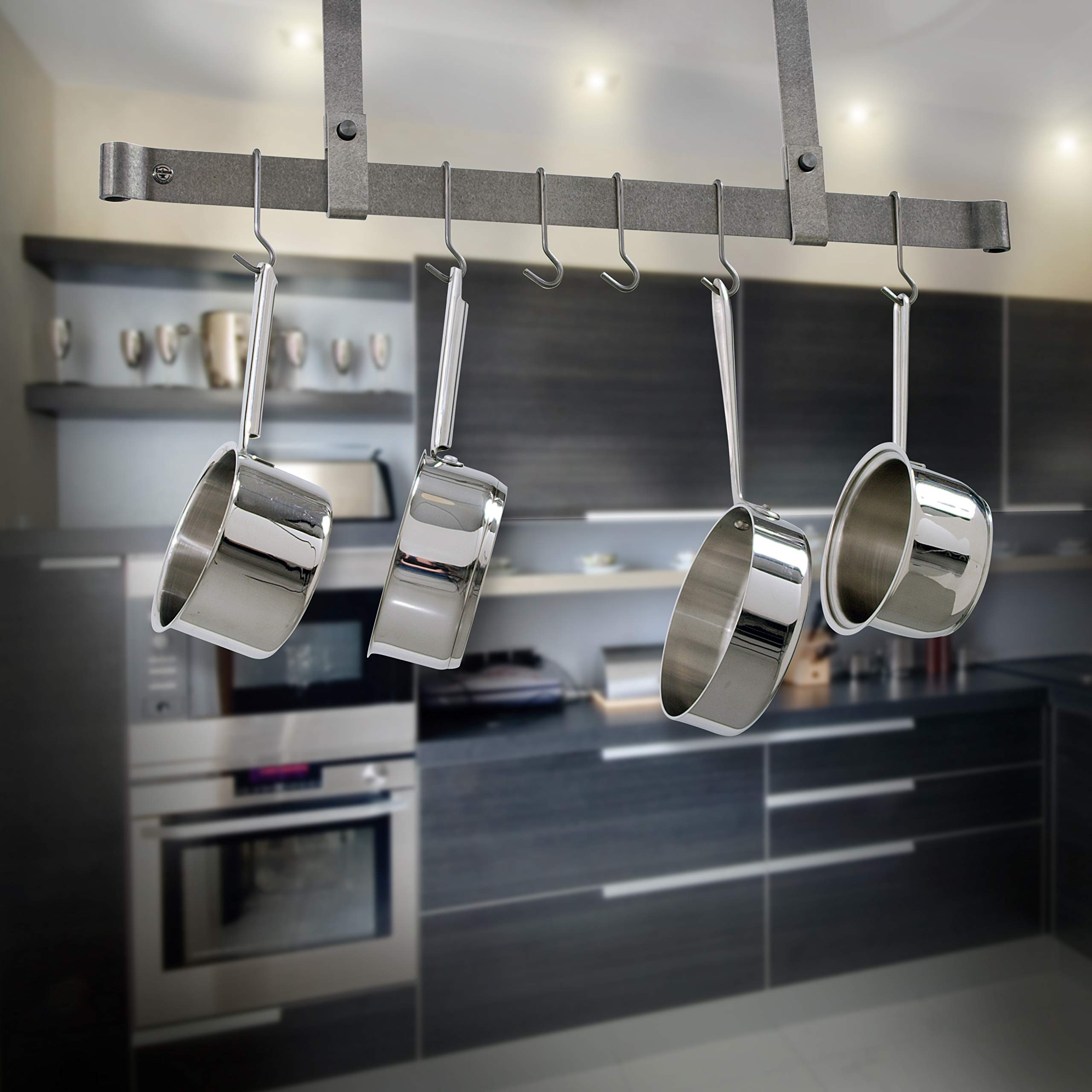 Photo 1 of ***It is used, missing parts, and it is not known if it works 100%.***Handcrafted 54" Ceiling Bar w 12 Hooks Hammered Steel