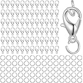 300 PCS Silver Lobster Claw Clasps, Stainless Steel Lobster Clasps and Jump Rings for Jewelry Making, Clasp for Necklace, Bracelet Making, Bracelet Clasp and Closures, 12mm