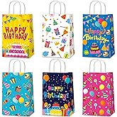 12Pcs Happy Birthday Gift Bags with Handle Colorful Party Favor Bags Colorful Happy Birthday Paper Goodie Bag Balloon Cake Print Treat Candy Bag for Kids Boys Girls Party Decorations 8.27*5.91*3.15"
