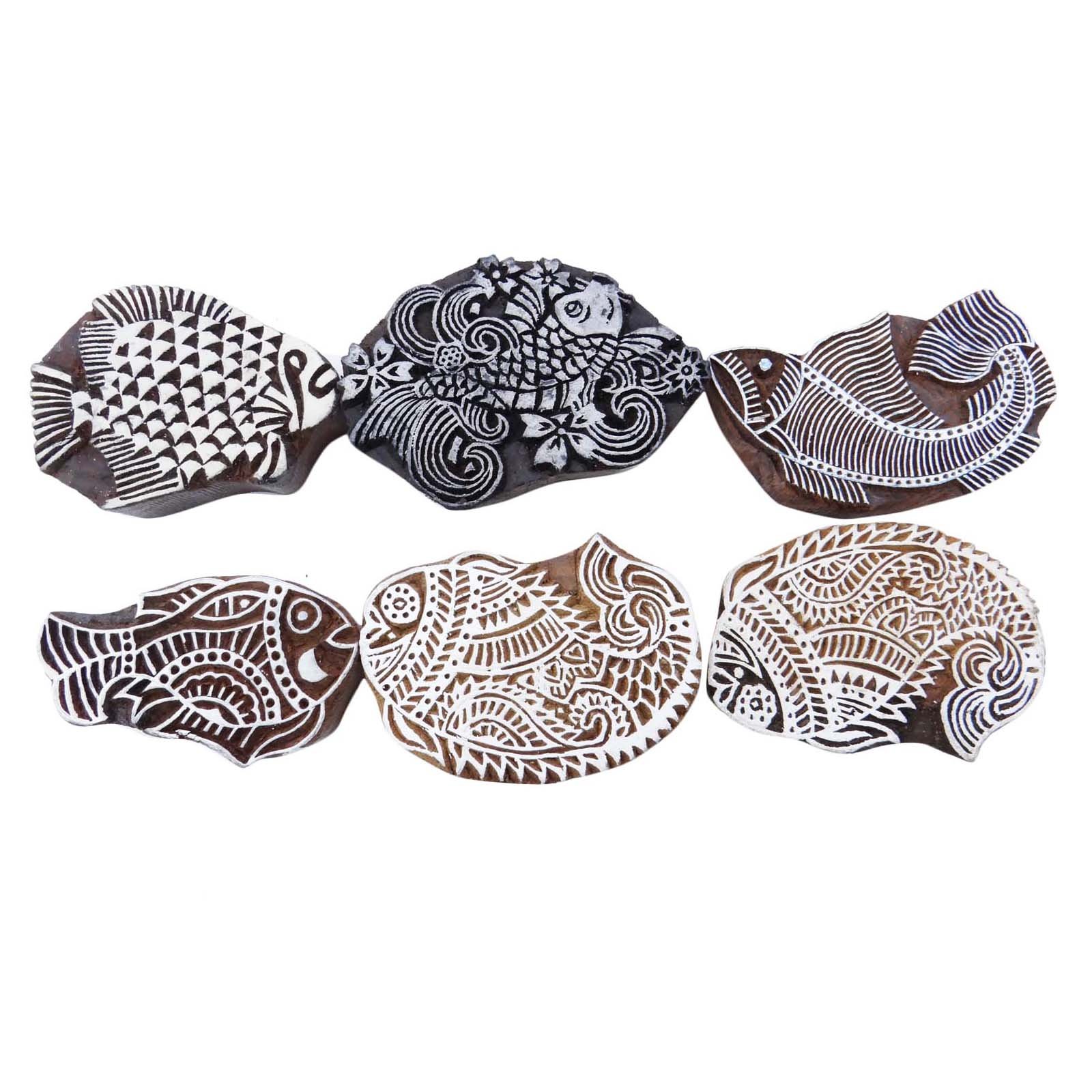 Knitwit Lot Of 6 Pcs Fish Hand Carved Printing Block Woodblock Pottery Scrapbook Stamp